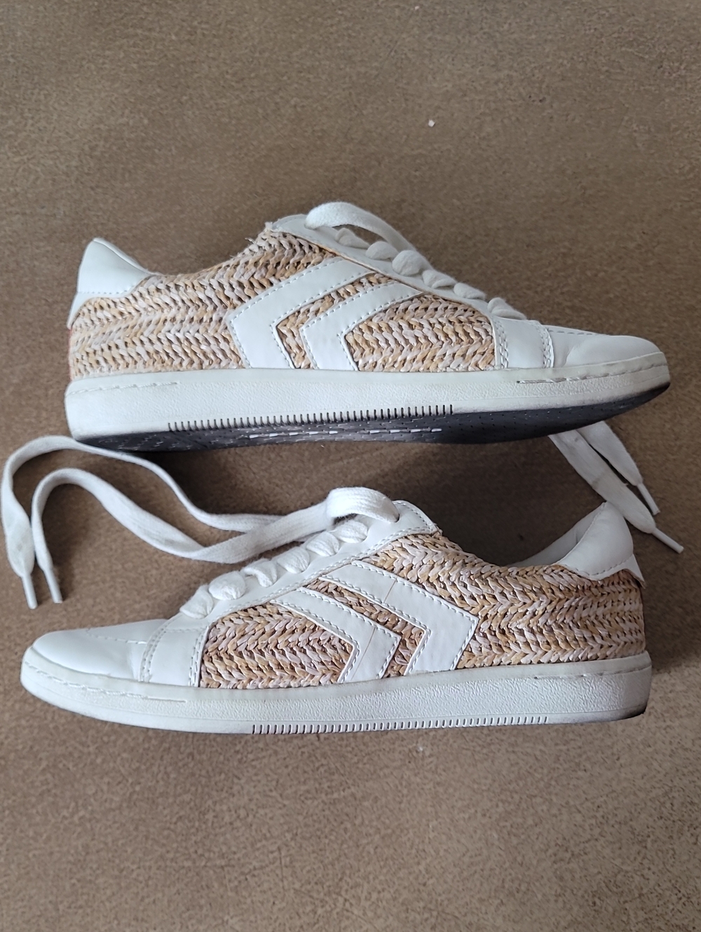 White & Natural Woven Low-Top Sneakers
